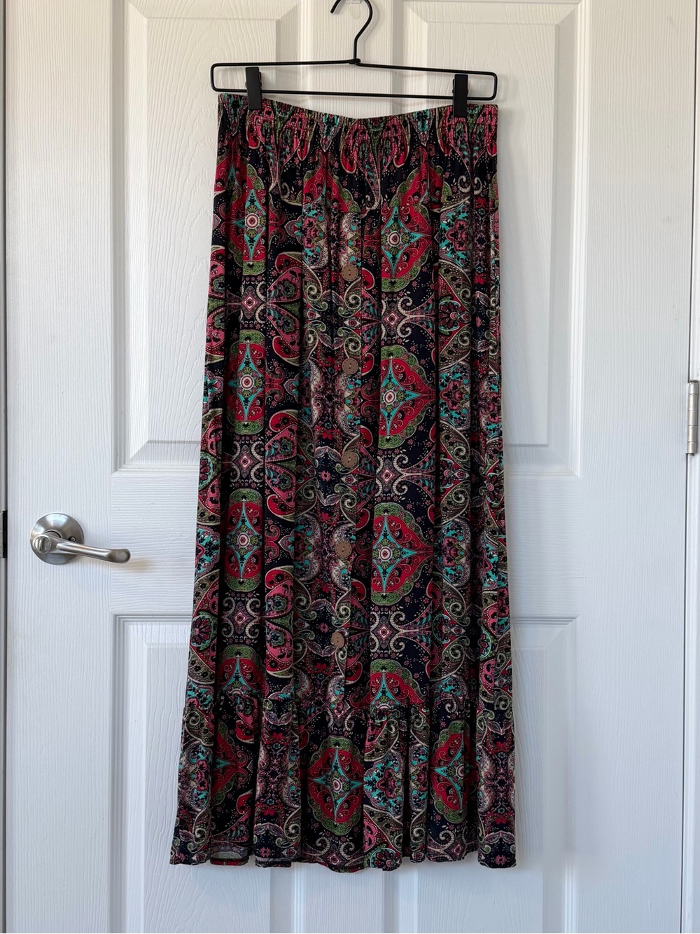 Colorful Boho Paisley Print Midi Maxi Elastic Waist Skirt Made in Turkey